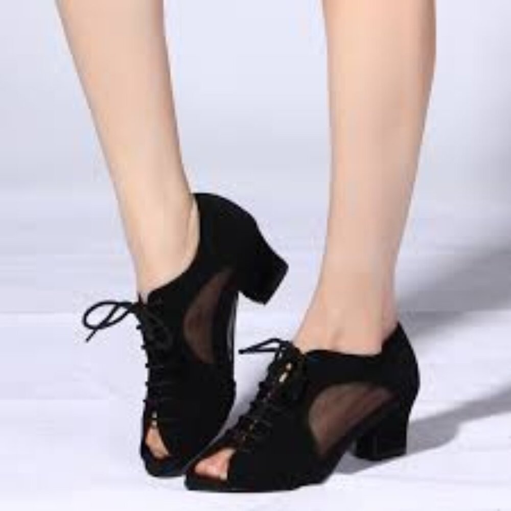 Elegant Black Lace-Up Heels